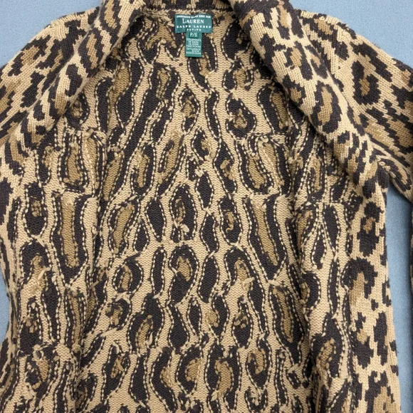 Lauren Ralph Lauren Hand Knit Cardigan Animal Print Petite Small